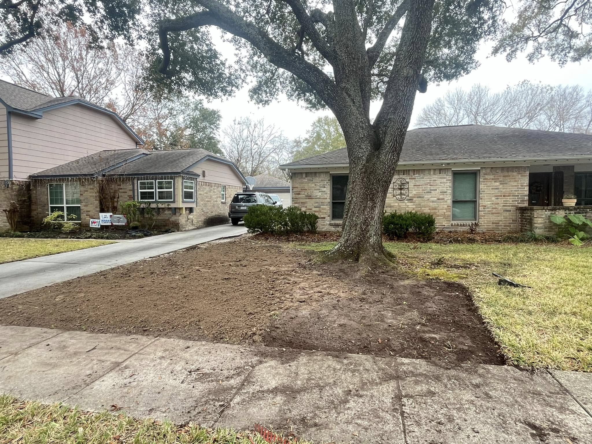Landscaping in progress—freshly tilled soil